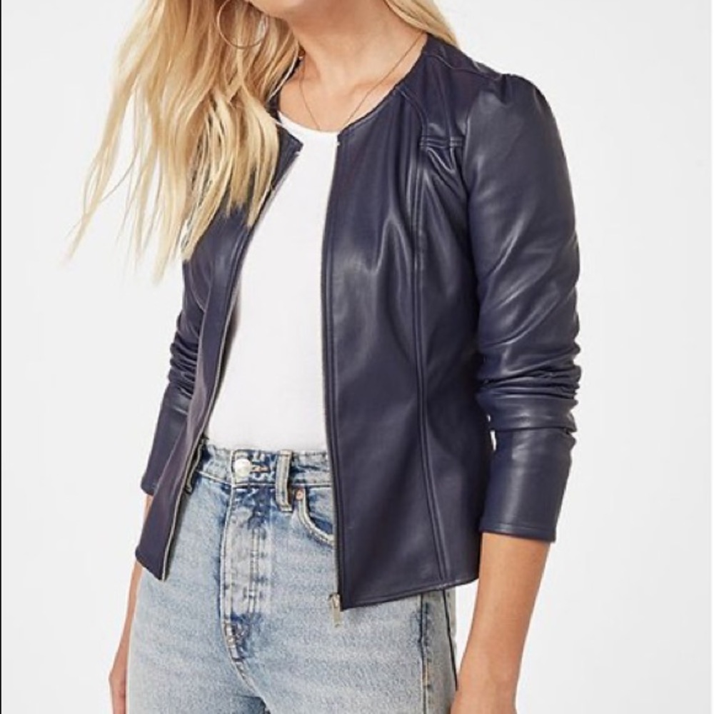 JustFab Blue Faux Leather Jacket